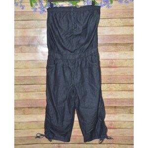 Blue Spice Dark Chambray Tube Top Sleeveless Romper Jumpsuit Size L Crop Pockets